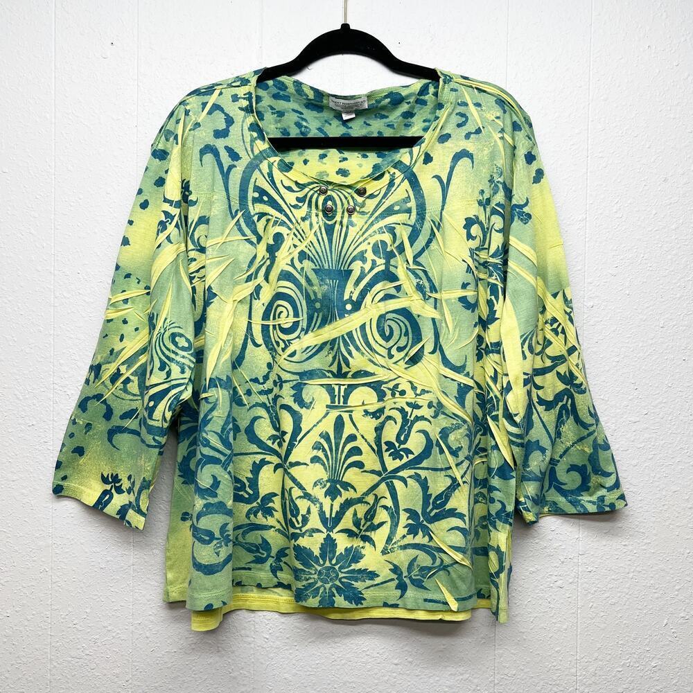 Great Northwest Floral Green Boho Top Womens 2X Forest Fairy Tropical Goblin